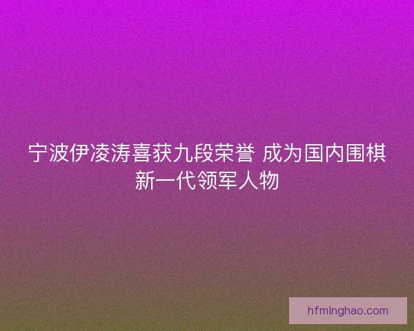 宁波伊凌涛喜获九段荣誉 成为国内围棋新一代领军人物